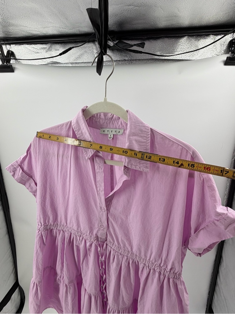 HYFVE Purple Solid Collared Button Front Short Sleeve Blouse Top Size S - Picture 6 of 7